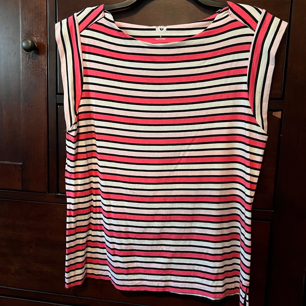 Anne Klein Pink and Black Striped Short Sleeve Top